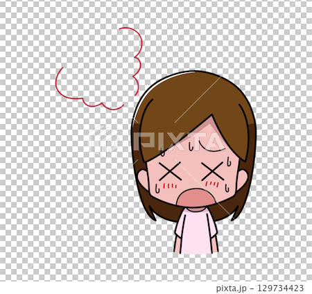Illustration of a woman whose skin turns red due to heat Illustration of a woman whose skin turns red due to heat 129734423