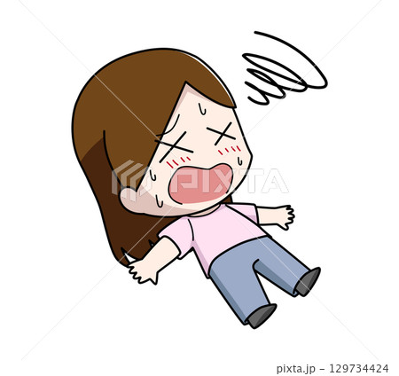 暑さで意識を失う女性のイラスト 暑さで意識を失う女性のイラスト 129734424