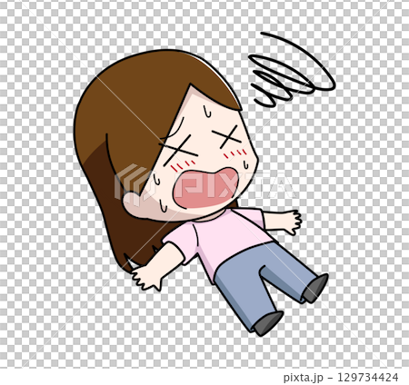 暑さで意識を失う女性のイラスト 暑さで意識を失う女性のイラスト 129734424