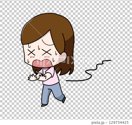 Illustration of a woman who can't walk straight because of the heat Illustration of a woman who can't walk straight because of the heat 129734425