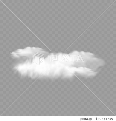 Realistic White Fluffy Cloud. Transparent Weather Sky Element. Vector 129734739