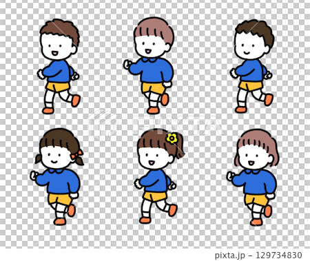 穿著相配的衣服走路的孩子們 穿著相配的衣服走路的孩子們 129734830