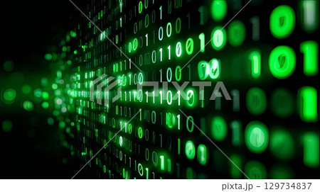 Digital binary code pattern in green matrix environment. 129734837