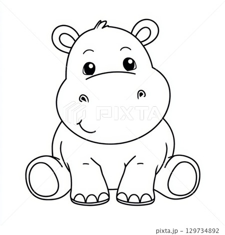 Adorable cartoon hippopotamus coloring page for kids. 129734892