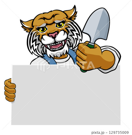Gardener Wildcat Cartoon Tool Handyman Mascot 129735009