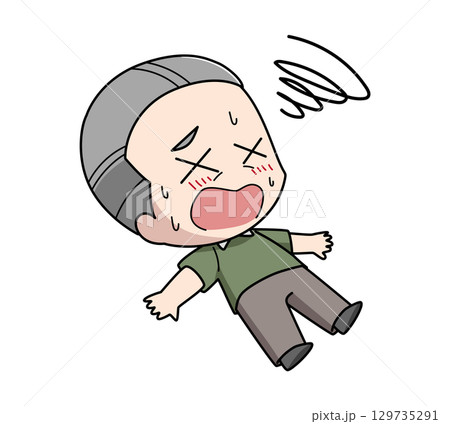 暑さで意識を失う高齢男性のイラスト 129735291