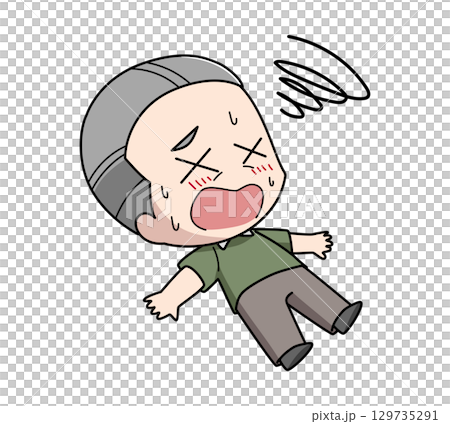 暑さで意識を失う高齢男性のイラスト 129735291