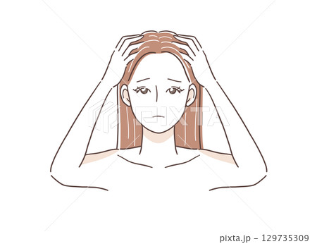 白髪に悩む女性のイラスト素材 129735309