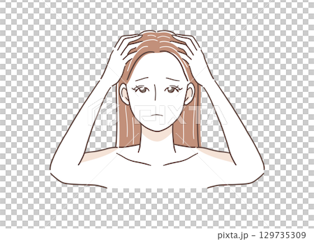 白髪に悩む女性のイラスト素材 129735309