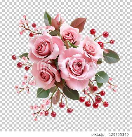 Pink Rose Bouquet Elegant Floral Arrangement for Valentines Day Weddings  Events On Transparent Background 129735349