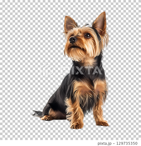 Yorkshire Terrier Puppy A CloseUp Portrait On Transparent Background 129735350