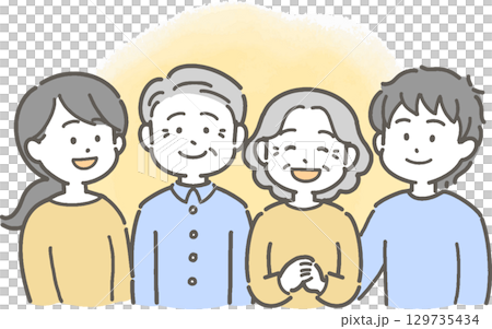 シニア夫婦と若い男女の家族のイラスト 129735434