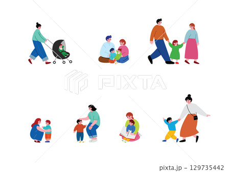 親子のイラストセット 129735442