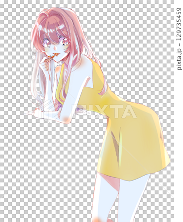 口紅を塗っている女性　笑顔　逆光 129735459