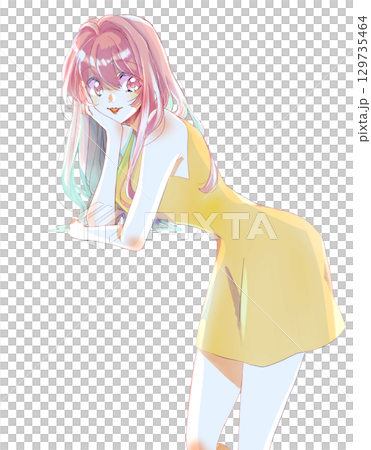 頬杖をつくセクシーな女性　笑顔　逆光 129735464