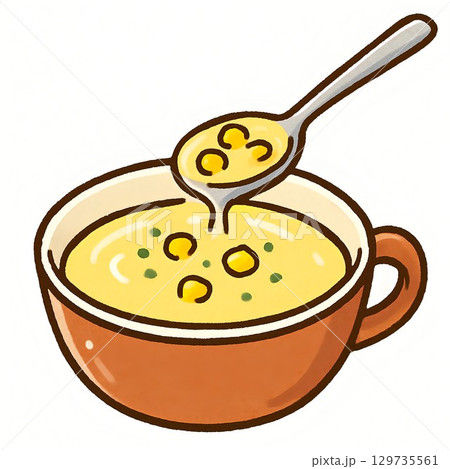 漫画風コーンスープのイラスト素材 漫画風コーンスープのイラスト素材 129735561