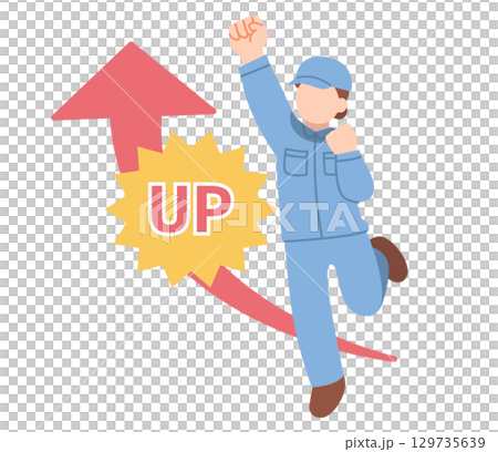 A woman in work clothes stepping up 129735639