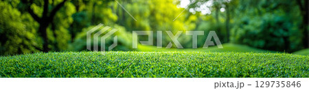 朝日に照らされる芝生　AI画像 129735846