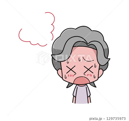 暑さで皮膚が赤くなる高齢女性のイラスト 暑さで皮膚が赤くなる高齢女性のイラスト 129735973