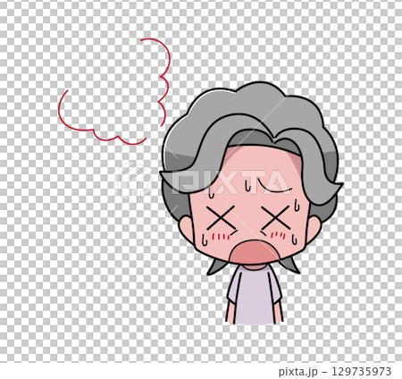 暑さで皮膚が赤くなる高齢女性のイラスト 暑さで皮膚が赤くなる高齢女性のイラスト 129735973
