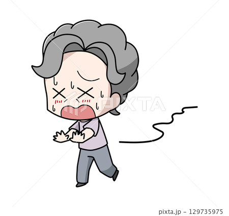 暑さでまっすぐ歩けない高齢女性のイラスト 暑さでまっすぐ歩けない高齢女性のイラスト 129735975