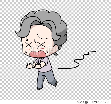 一位因天氣炎熱而無法直行的老年婦女的插圖 一位因天氣炎熱而無法直行的老年婦女的插圖 129735975