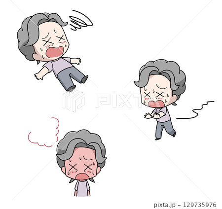 重度の熱中症になる高齢女性のイラスト3種類セット 129735976