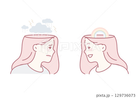Woman with bad mood and good mood 129736073