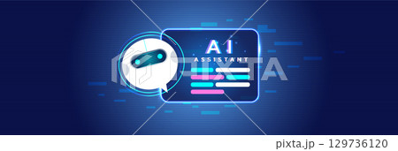 AI Virtual Assistant Chatbot with Glowing Digital Interface 129736120