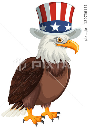Patriotic Bald Eagle with Uncle Sam Hat 129736151