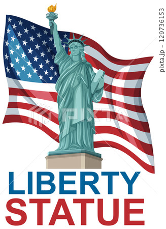 Statue of Liberty with American Flag Illustration 129736153