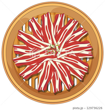 Asian Cuisine Vector Illustration with Steamed Meat Asian Cuisine Vector Illustration with Steamed Meat 129736226