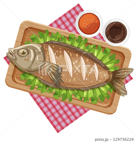 Traditional Thai Grilled Fish with Dipping Sauces 129736229