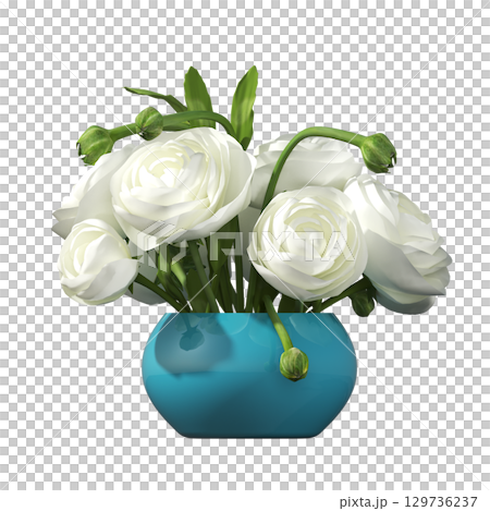 decorative flower in a pot isolate on a transparent background, 3D illustration, cg render 129736237