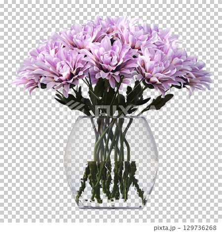 decorative flower in a pot isolate on a transparent background, 3D illustration, cg render 129736268