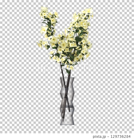 decorative flower in a pot isolate on a transparent background, 3D illustration, cg render 129736284