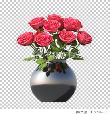 decorative flower in a pot isolate on a transparent background, 3D illustration, cg render 129736286