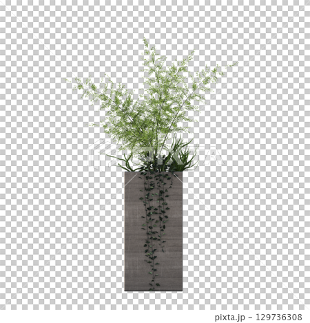 decorative flower in a pot isolate on a transparent background, 3D illustration, cg render 129736308