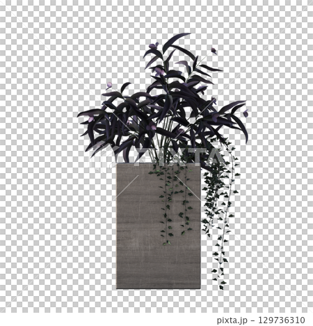 decorative flower in a pot isolate on a transparent background, 3D illustration, cg render decorative flower in a pot isolate on a transparent background, 3D illustration, cg render 129736310