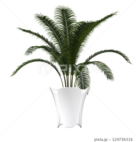 decorative flower in a pot isolate on a transparent background, 3D illustration, cg render 129736318