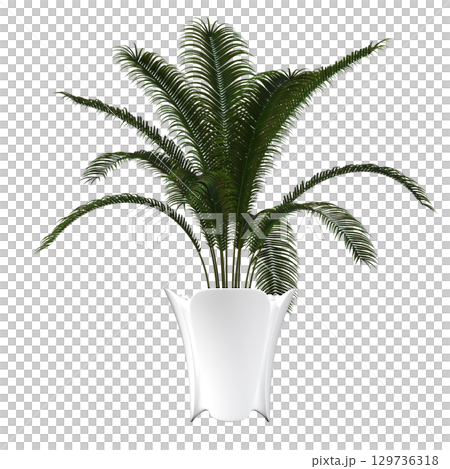 decorative flower in a pot isolate on a transparent background, 3D illustration, cg render 129736318
