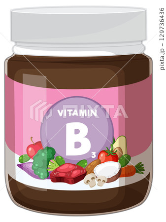 Vitamin B3 Supplement Jar with Fresh Food Ingredients 129736436