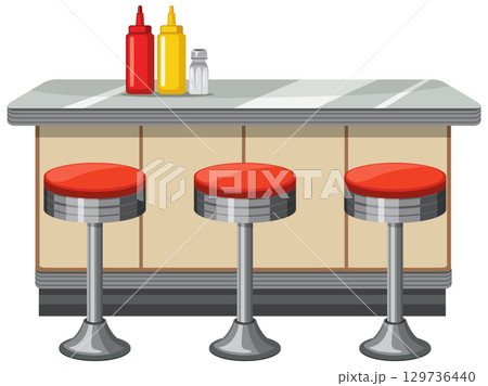 Retro Diner Counter with Red Stools Illustration 129736440