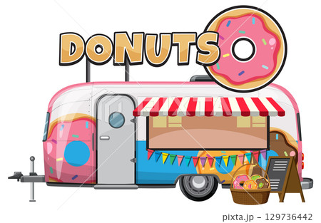 Retro Donut Food Truck with Colorful Awning 129736442
