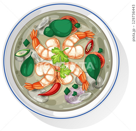 Vector Illustration of Asian Shrimp Soup 129736443