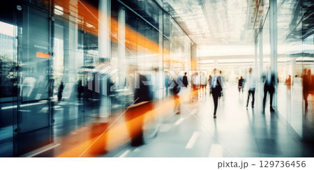 People passing at the airport. Motion Blur. Generative AI 129736456