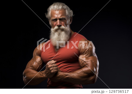 A elder man with a beard and a muscular build is posing for a photo.ai generative 129736517