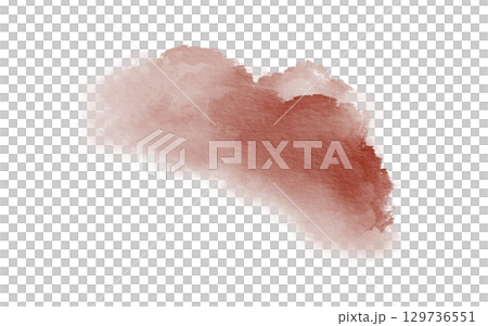 Abstract watercolor burgundy color spot symbolizing blood on transparent background in liquid technique for postcards, websites, invitations, flyers, packaging products, patterns, any composition. 129736551
