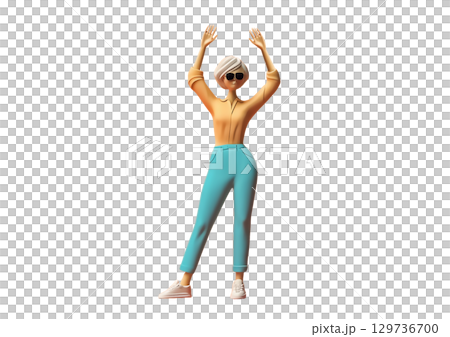 ポーズリアクションする人間の3dレンダリング 129736700