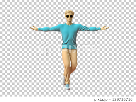 人體對姿勢反應的 3D 渲染 129736716